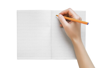 female hand holding a notebook