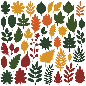 Autumn Leaves Vector Set &ndash; Flat Fall Foliage Collection in Warm Earth Tone Colors