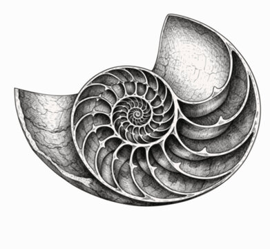 Nautilus Shell Cross Section Vintage Engraved Scientific Cutaway Illustration Isolated on White