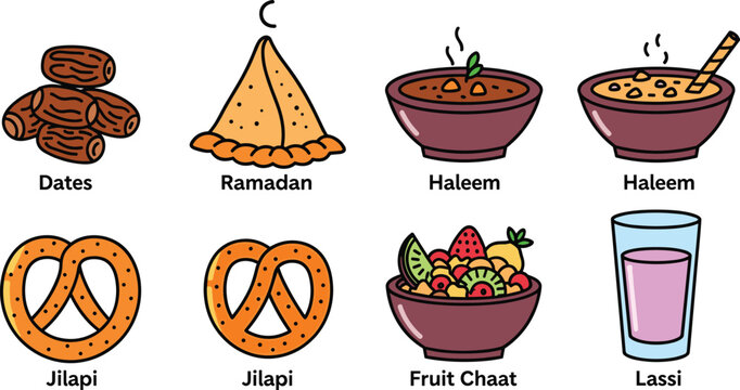 Ramadan iftar foods dates haleem jilapi fruit chaat lassi traditional muslim
