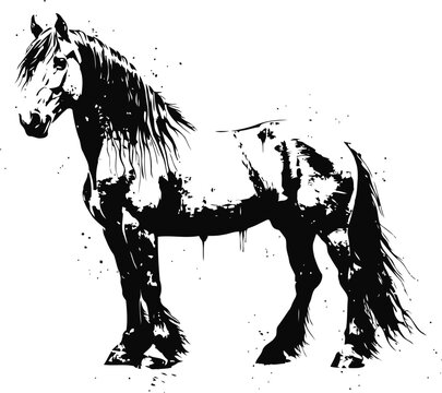 black and white horse silhouette with grunge ink splatter effect artistic equine illustration