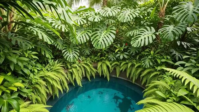 Lush Tropical Greenhouse Oasis with Exotic Plants and Vibrant Bromeliads