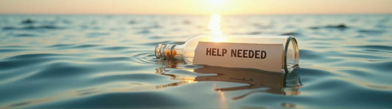 Message help needed in a bottle floating in the water