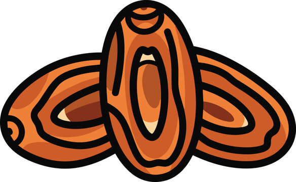 Dates fruit flat cartoon illustration icon perfect for restaurant menu, recipe book or healthy snack packaging