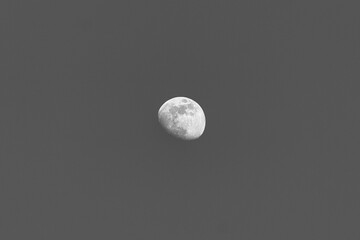 Illustration of moon in classic black and white style emphasizing textures