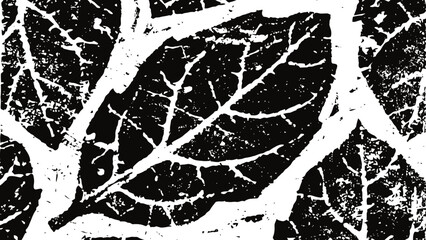 Naklejka premium Black and white leaf texture pattern grunge botanical sketch background with distressed design elements