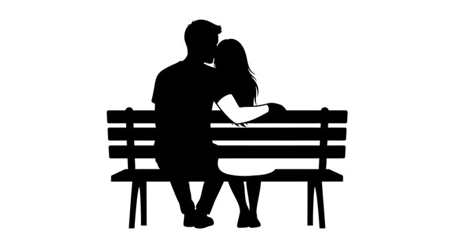 Intimate Silhouette: A tender moment captured in a silhouette, a couple shares an embrace while seated together on a park bench, the essence of their bond palpable in the quiet scene.