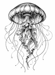 Jellyfish Vintage Engraved Marine Biology Illustration Isolated on White © Stefanina