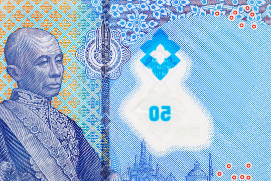 Macro portrait of King Mongkut (Rama IV) on 50 Thai Baht banknote. New polymer money of Thailand.