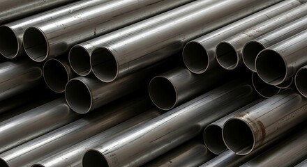 Fototapeta premium Stack of metal pipes for industrial construction