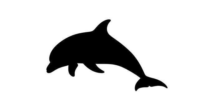 Black silhouette of a dolphin swimming.
