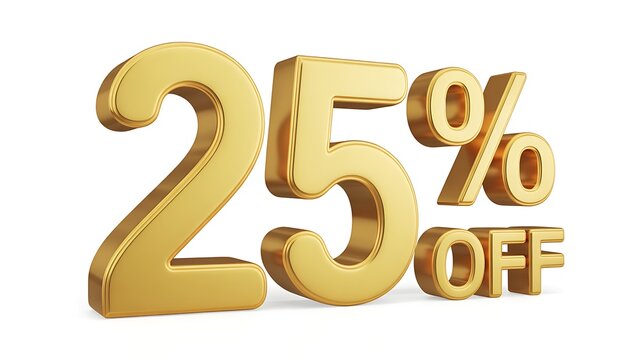 Golden three-dimensional display of twenty-five percent off sale promotion