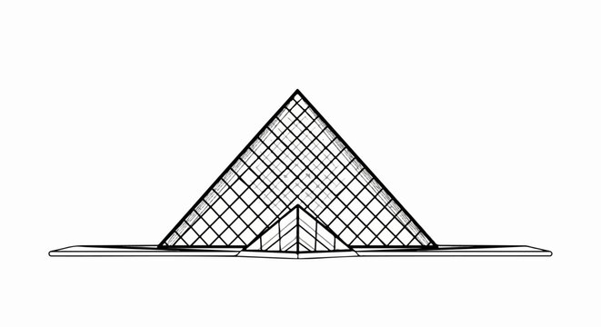 Stylized geometric glass pyramid structure on a flat base