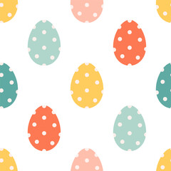 Cute painted Easter eggs seamless pattern. Design for banner, wallpaper, wrapping paper, background, card, poster. Vector illustration in flat style