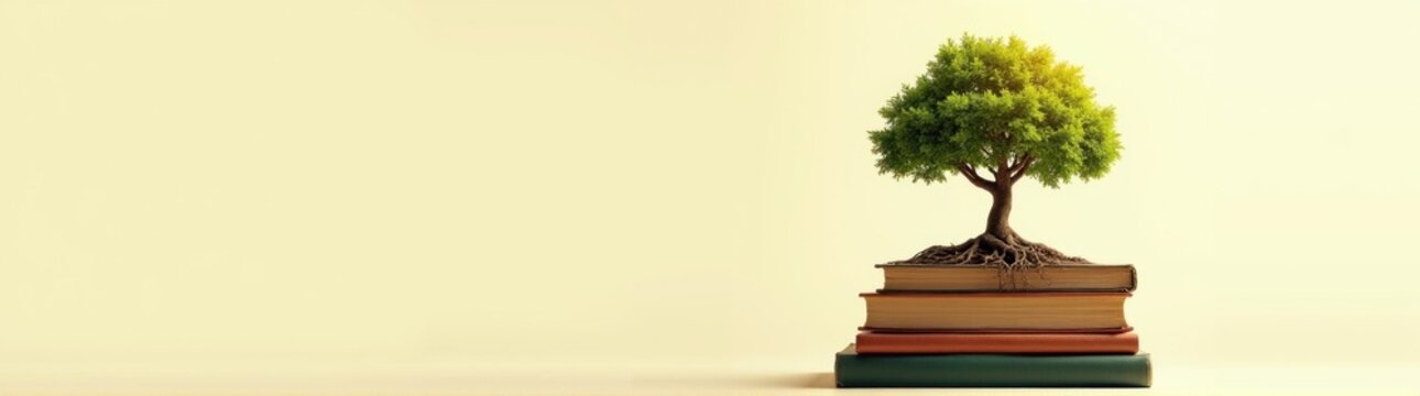 Small tree on top of a stack of books