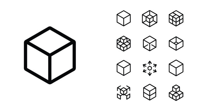  Cube Outline Icon Set 3D Geometry Box Structure Editable Stroke Vector Illustration Collection Isolated