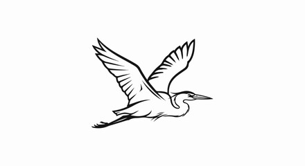 Fototapeta premium Stylized line art of a heron in flight against a white background