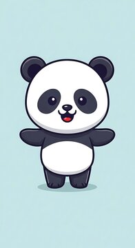 Cute cartoon panda bear character standing.