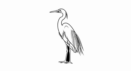 Obraz premium Stylized black and white line drawing of a heron standing alert