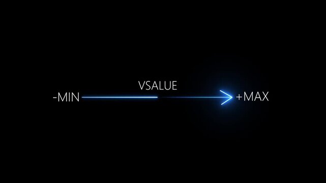 Business Value Added Concept with Blue Neon Arrow Showing Scale from Minimum to Maximum on Black Background.