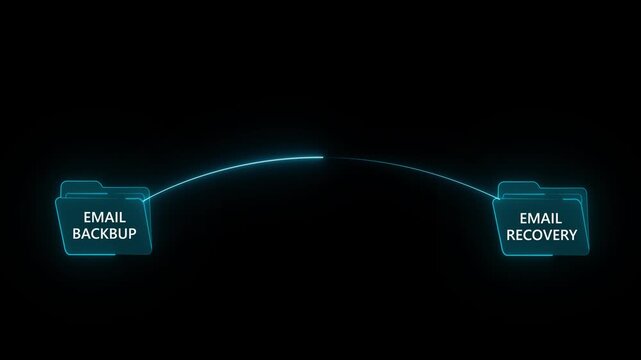 Digital Email Backup and Recovery Concept with Animated Data Transfer  Neon Cyber Security Animation of Files Moving Between Folders.