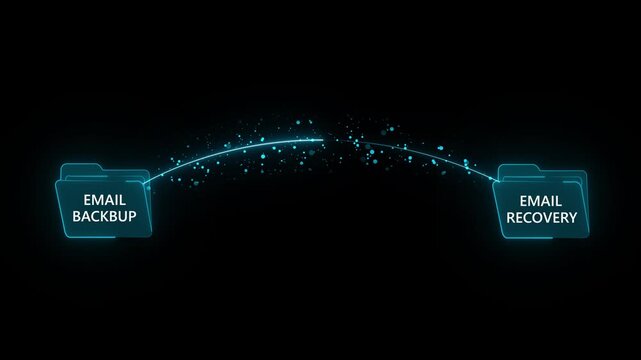 Digital Email Backup and Recovery Concept with Animated Data Transfer  Neon Cyber Security Animation of Files Moving Between Folders.