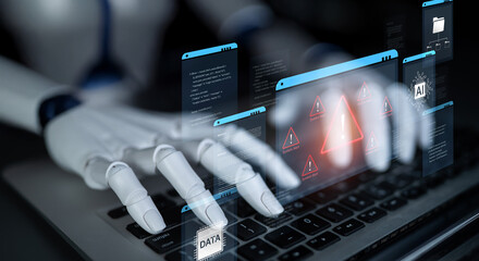 Cybersecurity concept featuring an AI detector scanning digital content for deepfakes and...