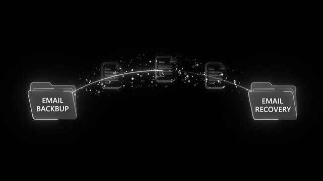 Digital Email Backup and Recovery Concept with Animated Data Transfer  Neon Cyber Security Animation of Files Moving Between Folders.