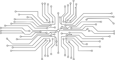 Abstract black circuit board pattern with circular nodes white background technology
