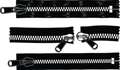 Technical sketch of various metal and plastic zipper tapes with sliders and pulls for garment construction cad drawing flat vector illustration © Belal