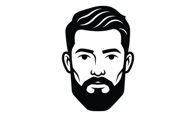 Bearded Man Face Vector Illustration on White Background