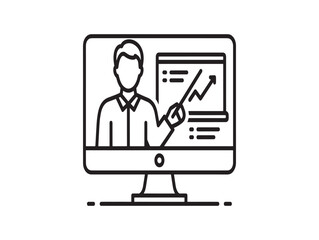 Vector icon of a man presenting on a computer screen isolated on White Background