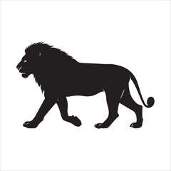 Obraz premium Black and white silhouette of a roaring lion standing on a rock. 