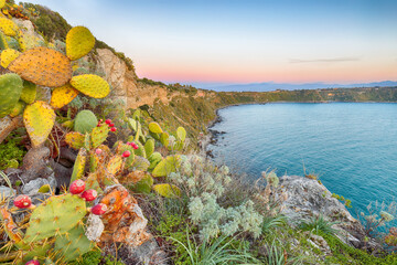 Remarkable spring view on the the cape Milazzo panorama of nature reserve.