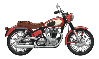 Fototapeta premium Classic Red Motorcycle Illustration Side View on White Background