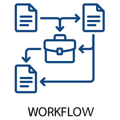 Workflow Process Icon with Documents and Briefcase Line Art
