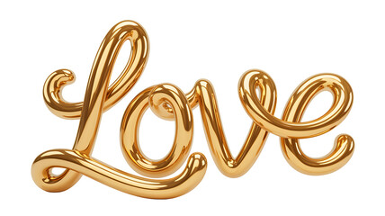 Golden Love word in elegant cursive font with shiny effect