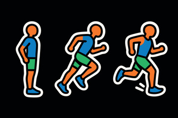 Fototapeta premium three stages of running man in hand drawn cartoon style sports illustration