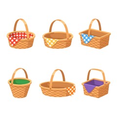 Colorful Wicker Picnic Baskets with Handles Illustration