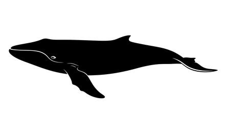 Black silhouette of a whale swimming.
