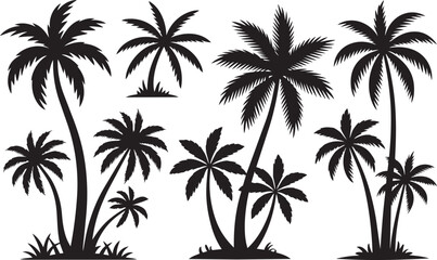 Obraz premium Tropical palm trees set silhouettes