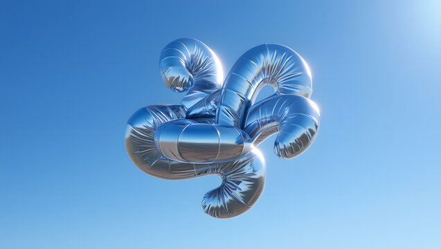 Chrome Weightlessness: Abstract Inflatable Knot in a Blue Sky.
