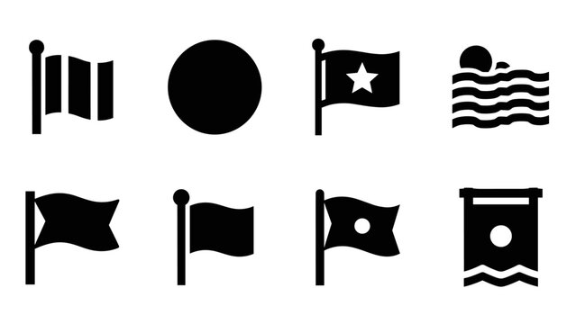 set of black silhouette flag icons and banners in simple flat style for design