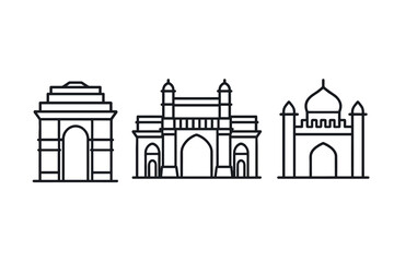 Obraz premium set of indian historical monument icons in hand drawn line art style for travel and architecture design