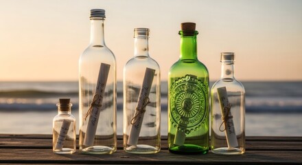 Message in a Bottle on Beach at Sunset: Hope, Adventure, Communication