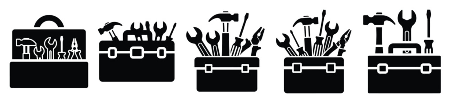 Collection of  toolbox equipment silhouette icon vector set for logo