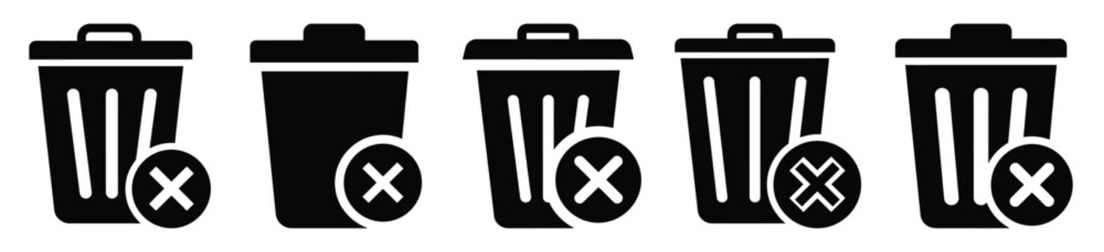 Collection of  trash delete silhouette icon vector set for logo