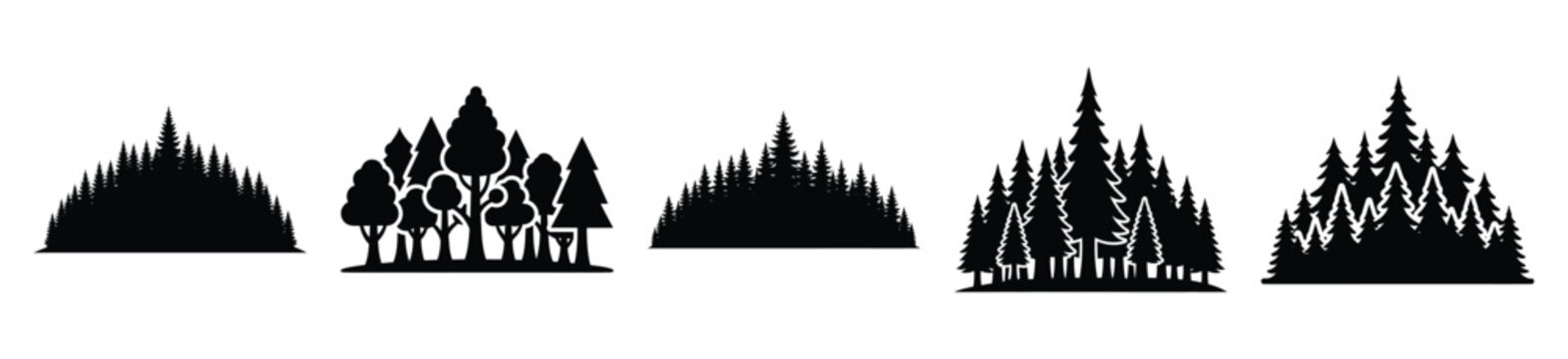 Collection of  tree forest silhouette icon vector set for logo