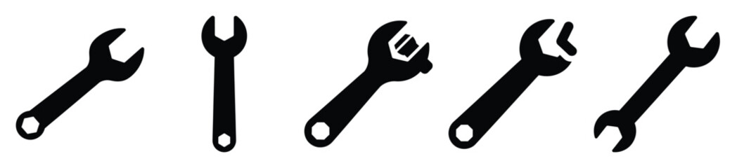 Collection of  wrench repair silhouette icon vector set for logo © Pallobroy