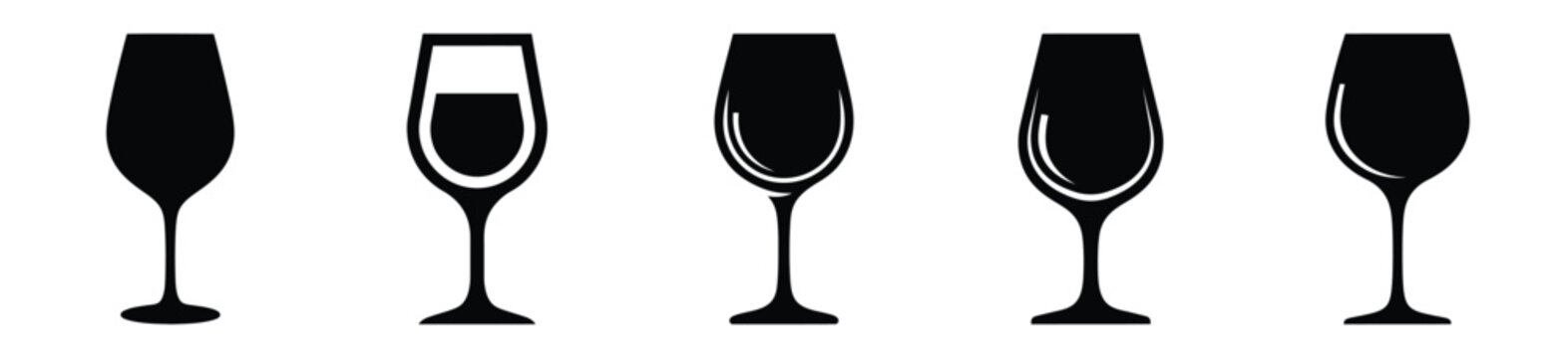 Collection of  wine glass silhouette icon vector set for logo